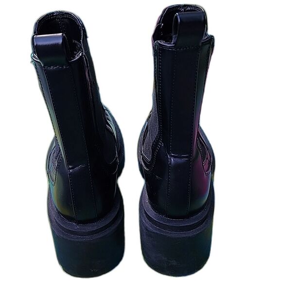 Zara Boots Womens Sz 5.5 US 36 EU Black Leather Chelsea Ankle High Block Heel - Picture 3 of 9